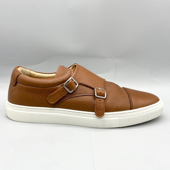 Taft Mens 10 Double Monk Strap Sneakers Shoe Cognac Brown Leather Casual Comfort - Picture 1 of 11